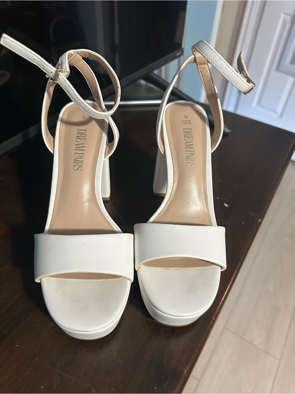 Dream Pairs White Ankle-Strap Block Heel Sandals with Open Toe